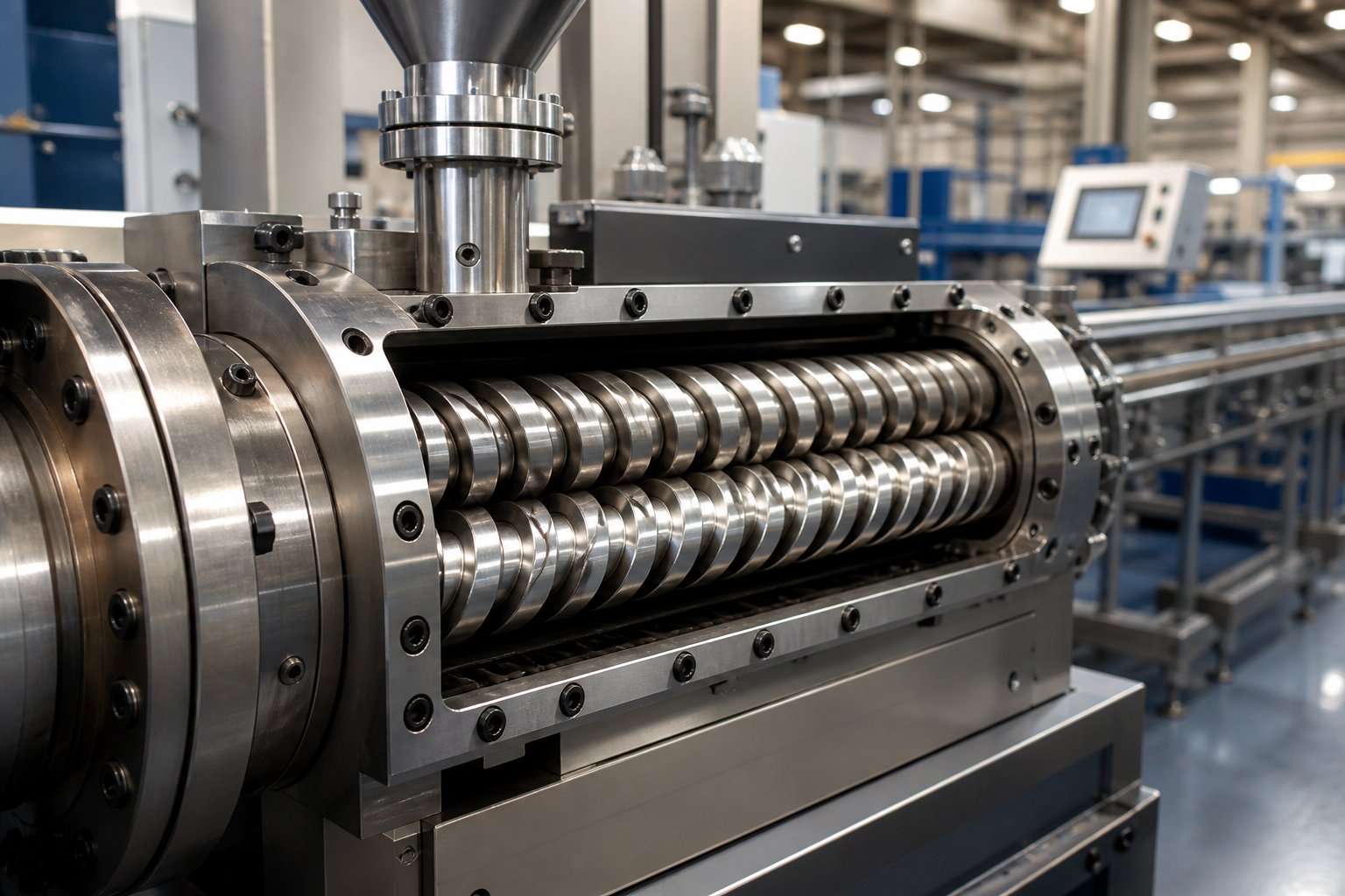 twin screw extruder with intermeshing screws inside a modular barrel the core technology driving a multi billion dollar global market