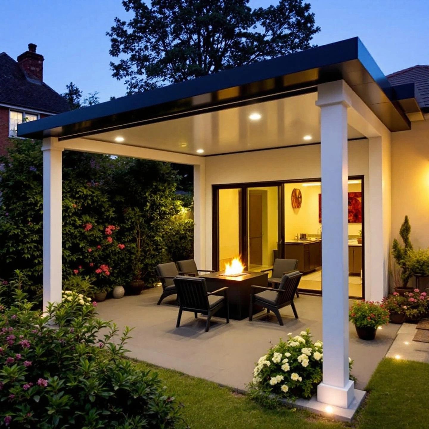 modern aluminum patio cover creating a stylish shaded outdoor living space