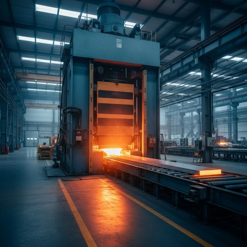 modern aluminum extrusion press transforming heated billets into precision profiles