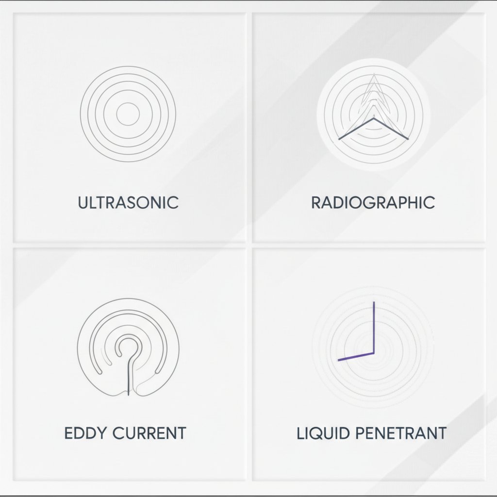 a diagram comparing the principles of primary ndt methods for weld inspection