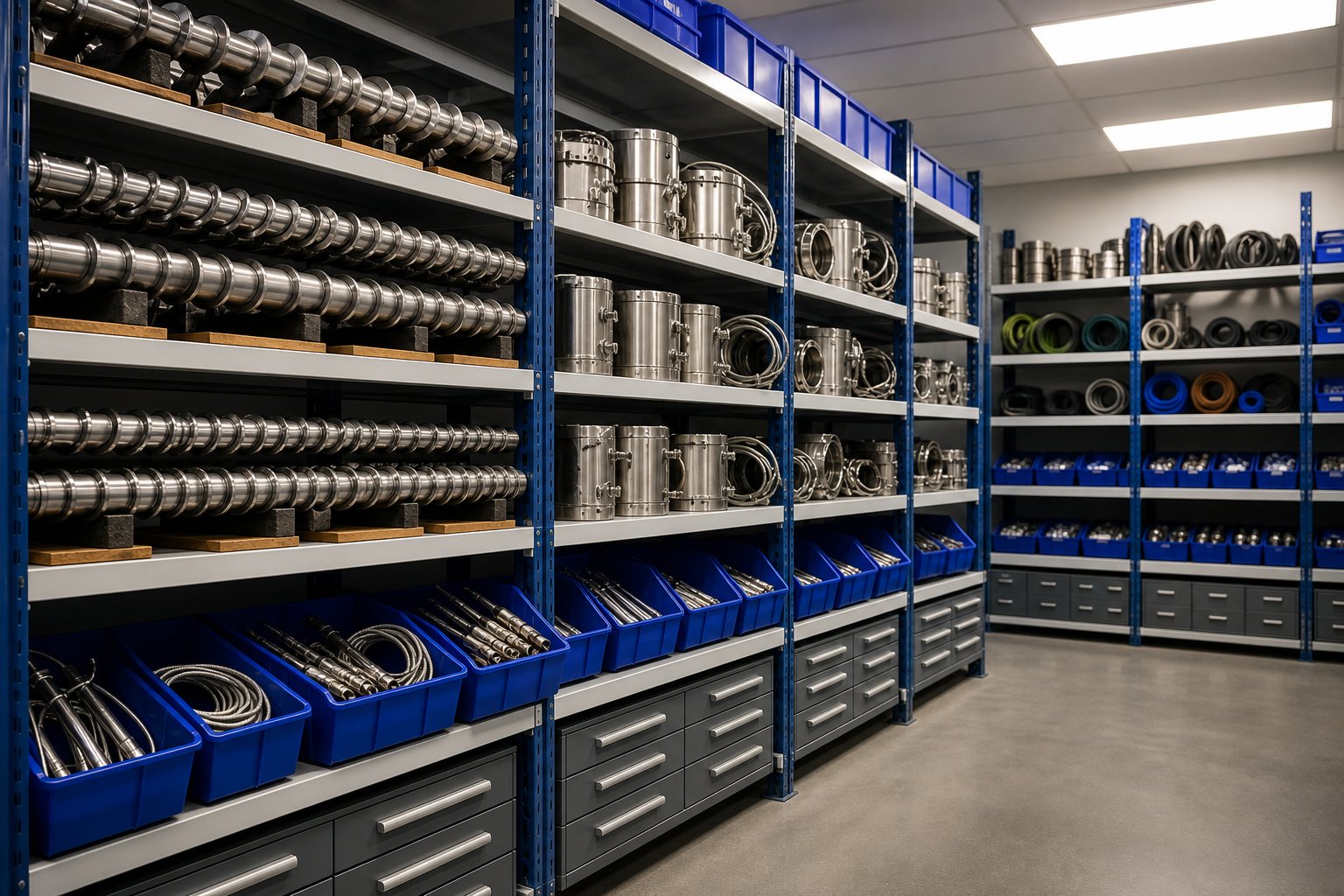 a strategically stocked spare parts inventory for twin screw extruder maintenance and long term reliability