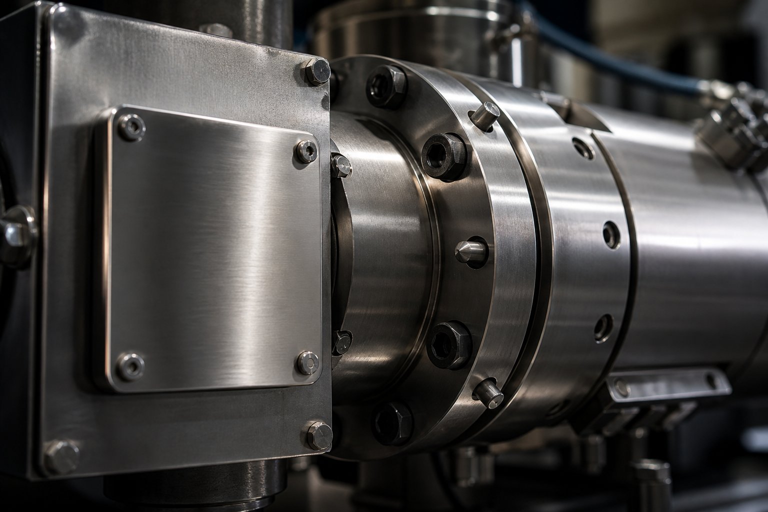 precision machined barrel flange connection on a twin screw extruder reflecting oem engineering quality