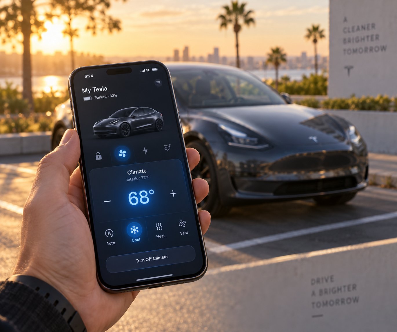 using the tesla app to precondition the cabin before entering a sun soaked vehicle