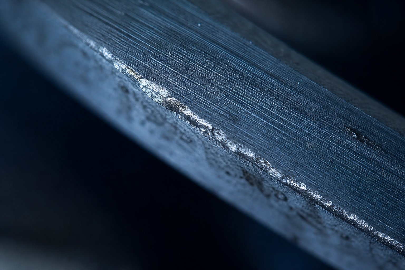 worn carbide die edge showing characteristic wear patterns that indicate the dominant failure mechanism during stamping production