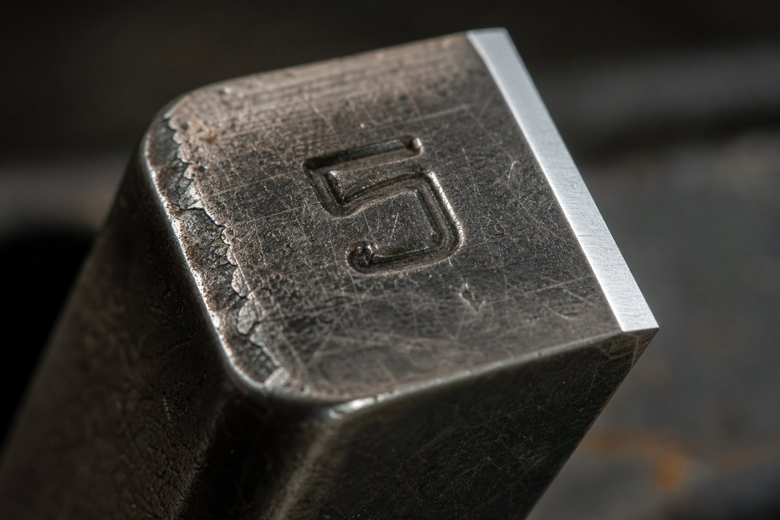 asymmetric wear pattern on a notch punch showing accelerated edge rounding on the constrained carrier side cutting face