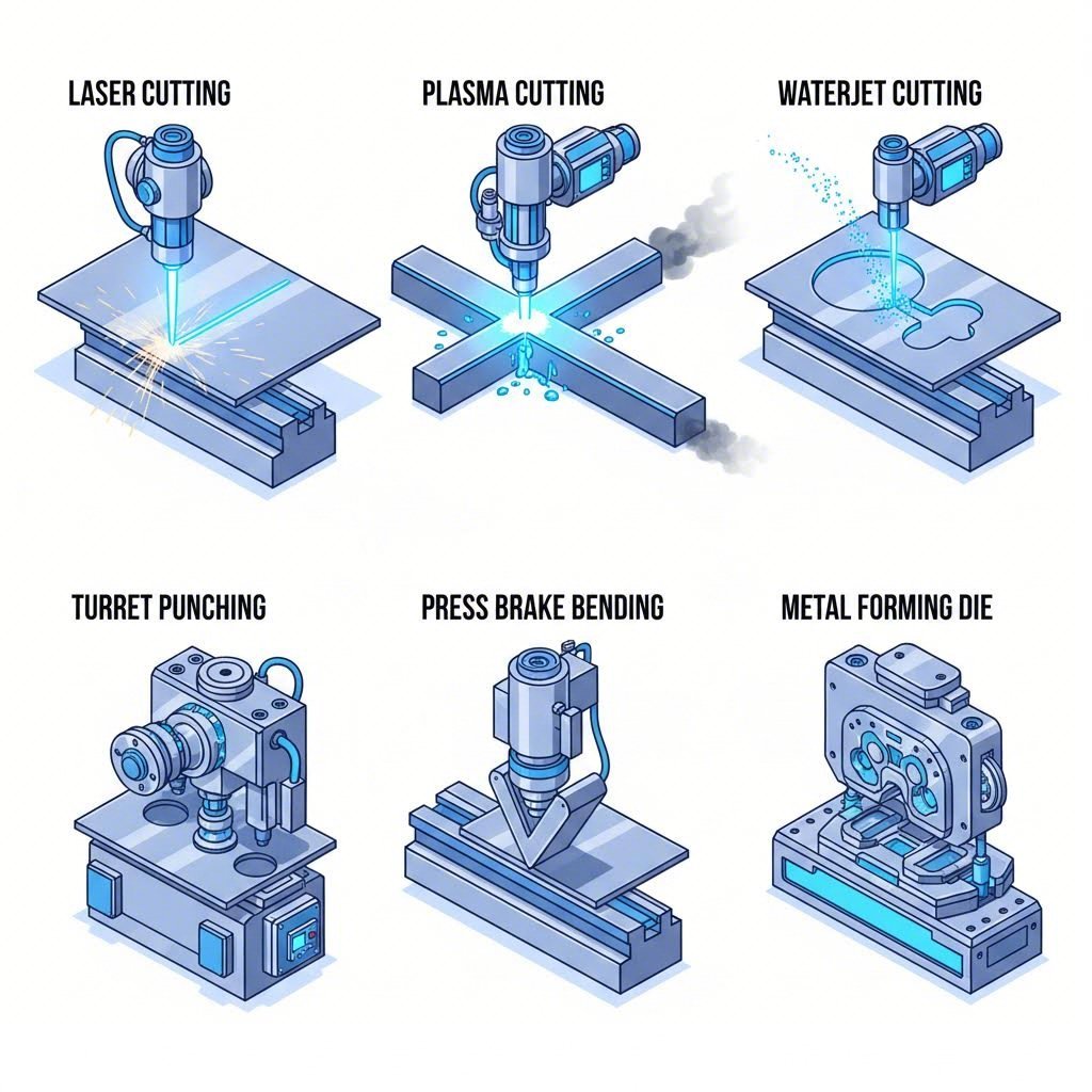 six core sheet metal cnc processes laser plasma waterjet punching bending and forming