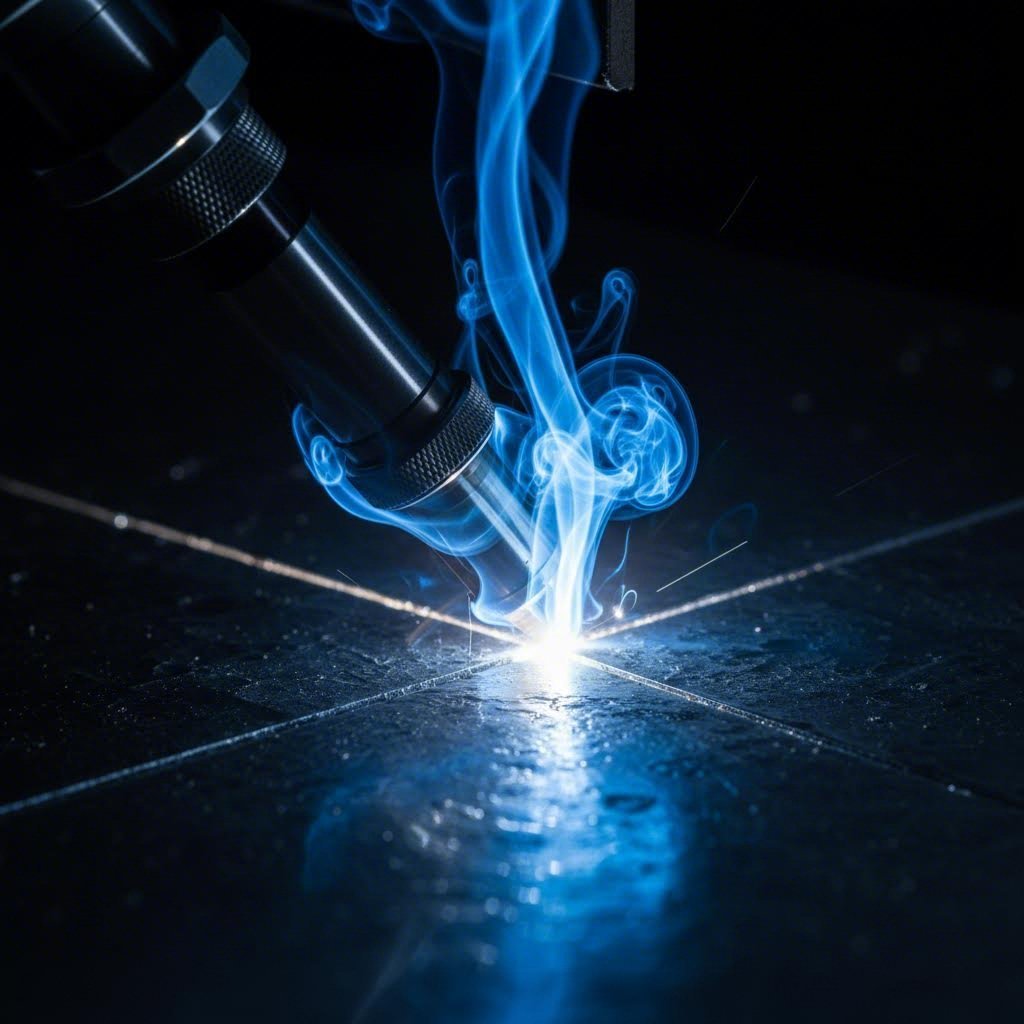 laser cutting nozzle demonstrating assist gas flow during precision metal sheet processing