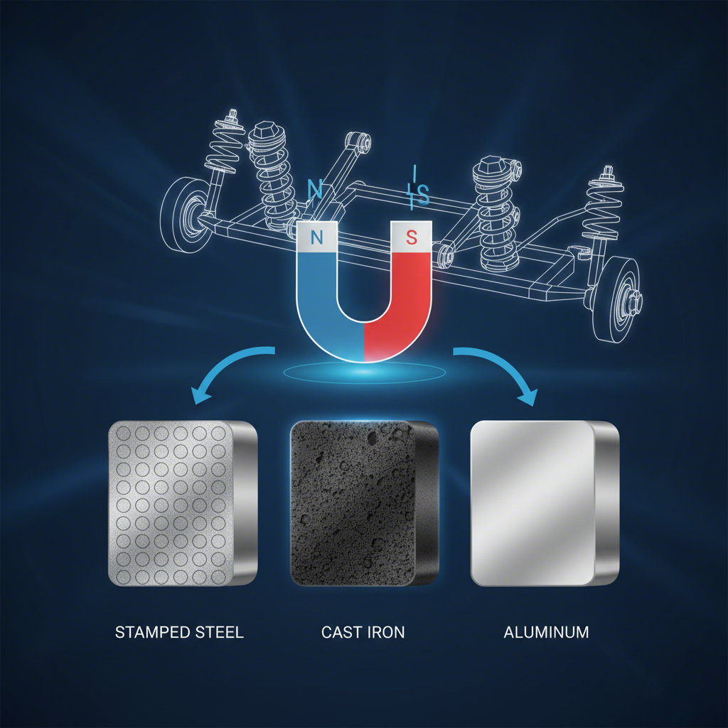 conceptual diagram of a magnet test on different control arm metals