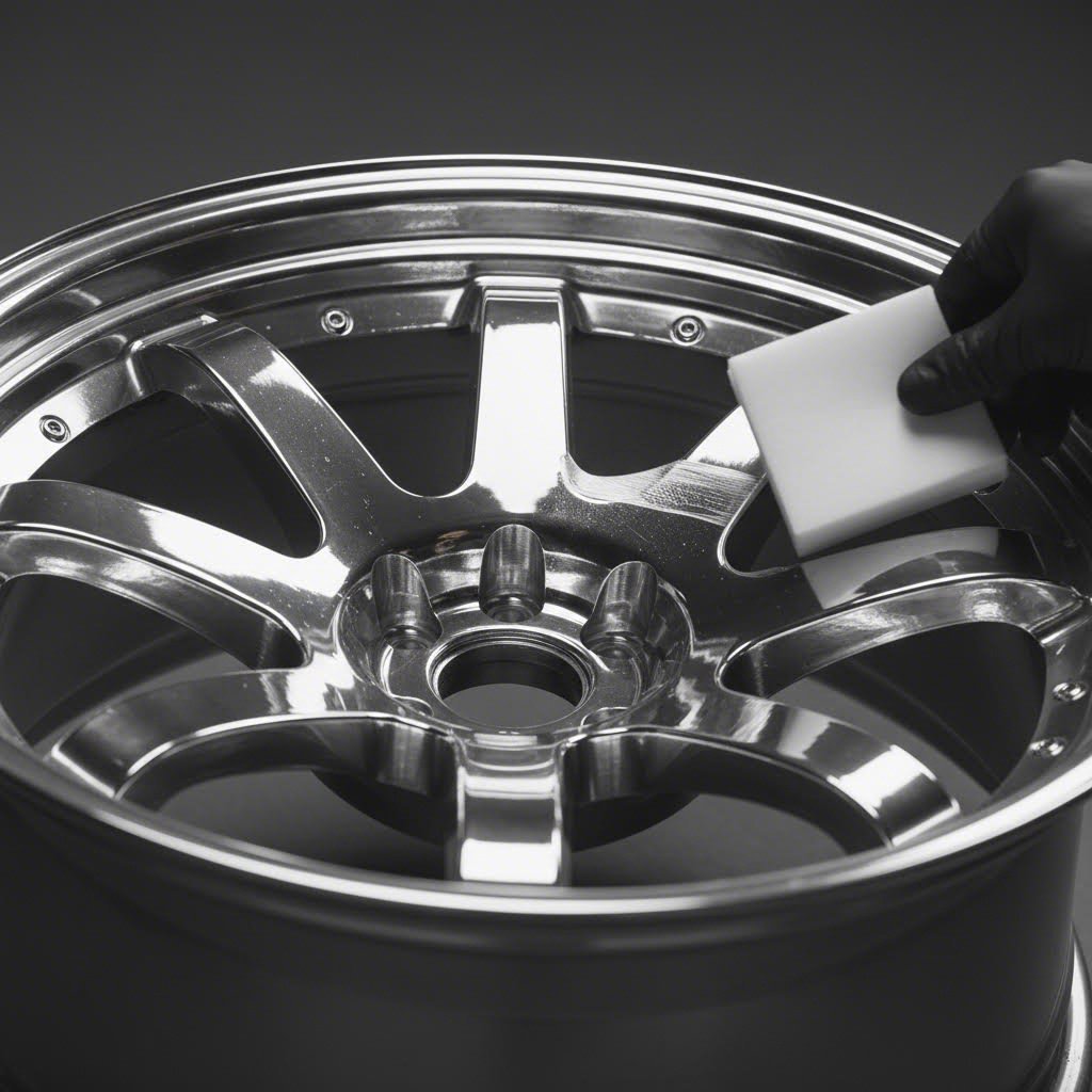 applying ceramic coating protection to preserve the mirror finish on restored forged wheels