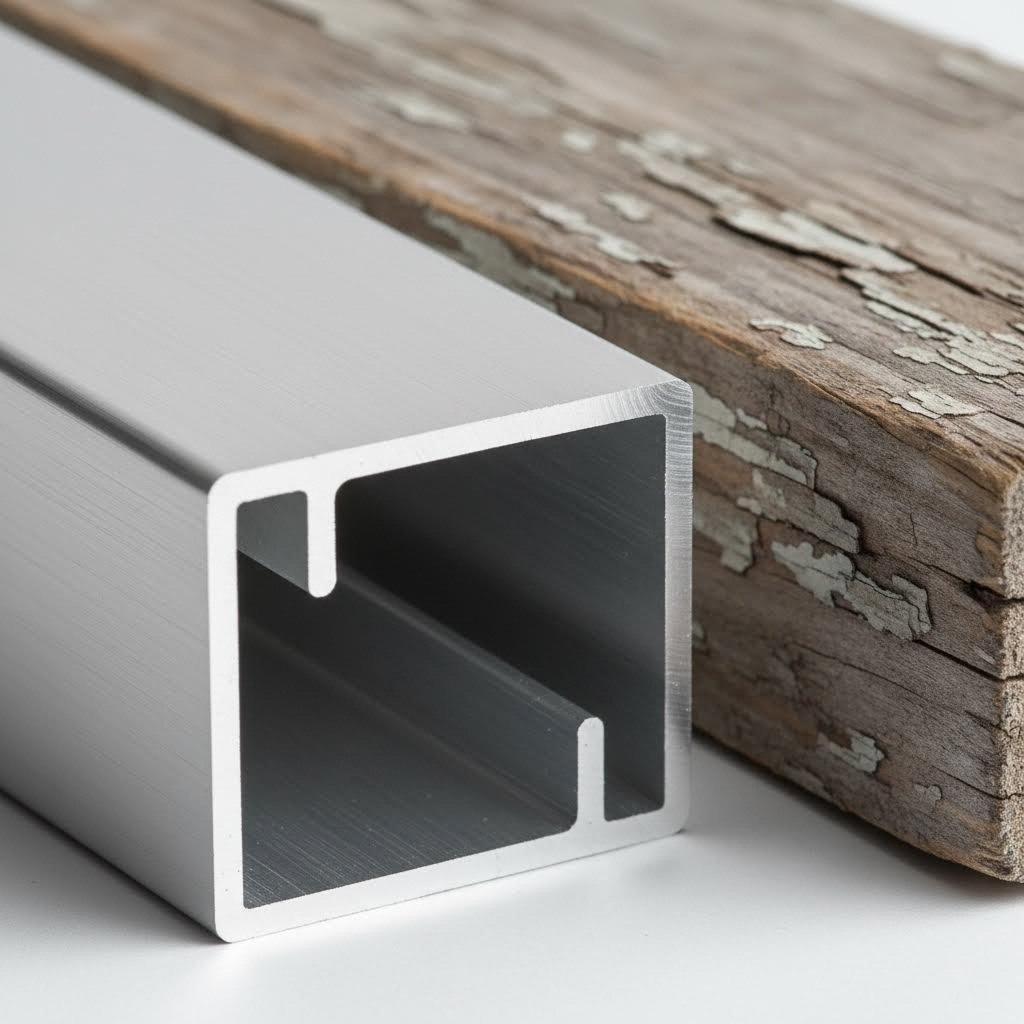 extruded aluminum maintains dimensional precision while wood degrades over time in outdoor conditions