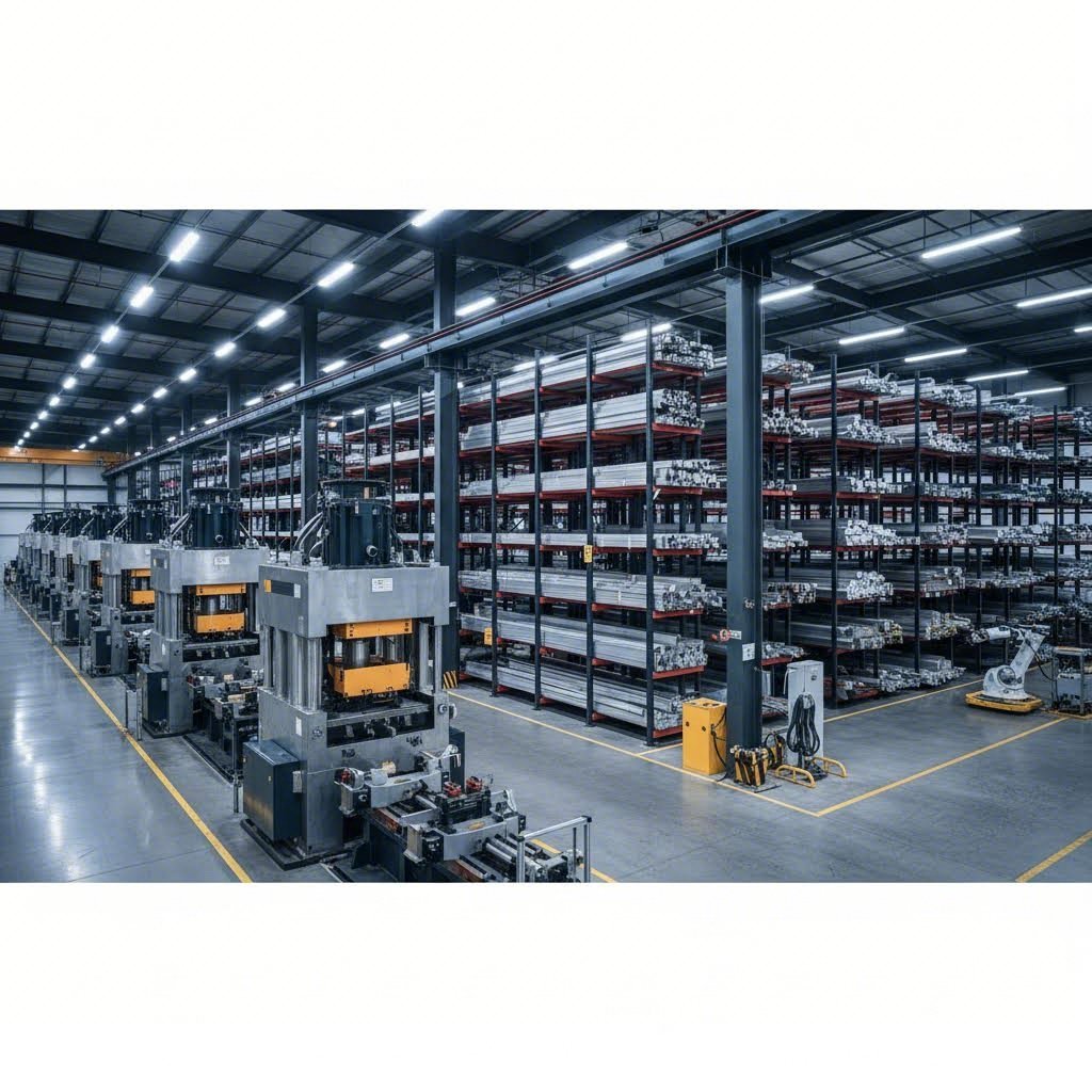 advanced aluminum extrusion manufacturing facility with multiple press lines