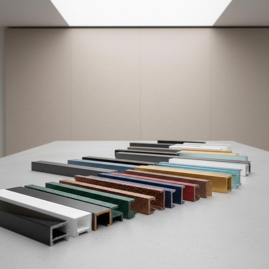 diverse powder coating texture and finish options available for aluminum extrusions