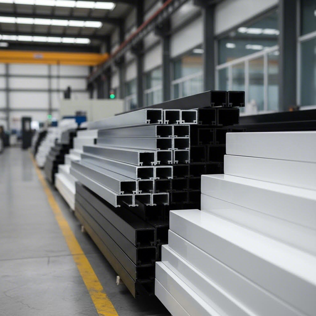 powder coated aluminum extrusions showcasing diverse color and finish options for architectural applications