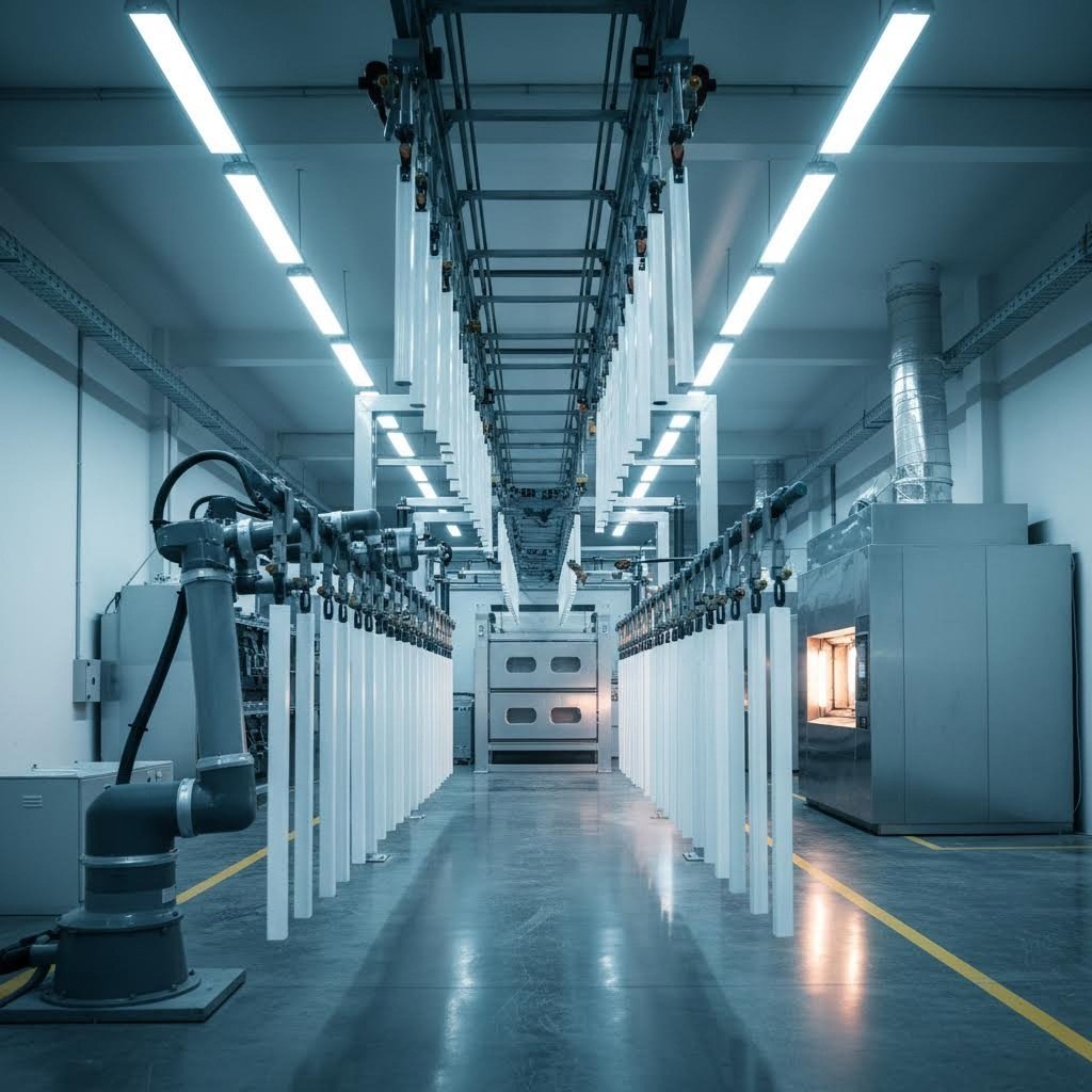 professional powder coating facility equipped for high quality aluminum extrusion finishing