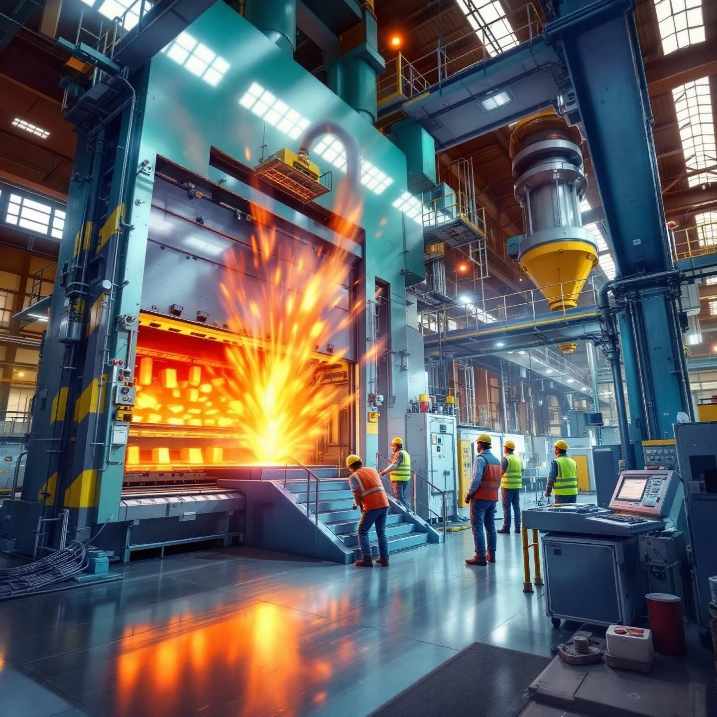 aluminum extrusion process in a factory demonstrating industrial manufacturing applications