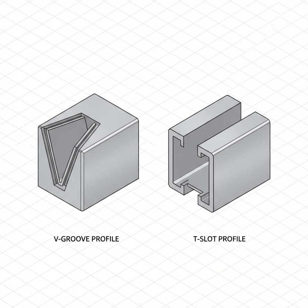 cross section comparison of v slot and t slot aluminum extrusion profile geometries