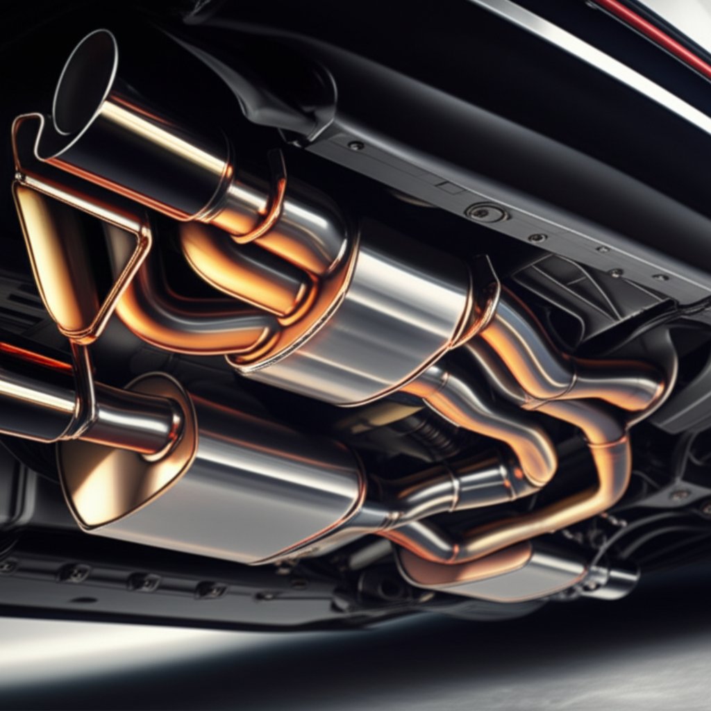 illustration of a performance exhaust system layout and its main components
