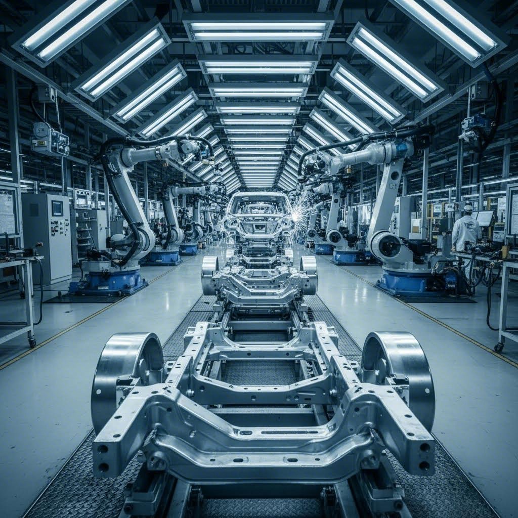 automotive metal stamping components on modern production assembly line