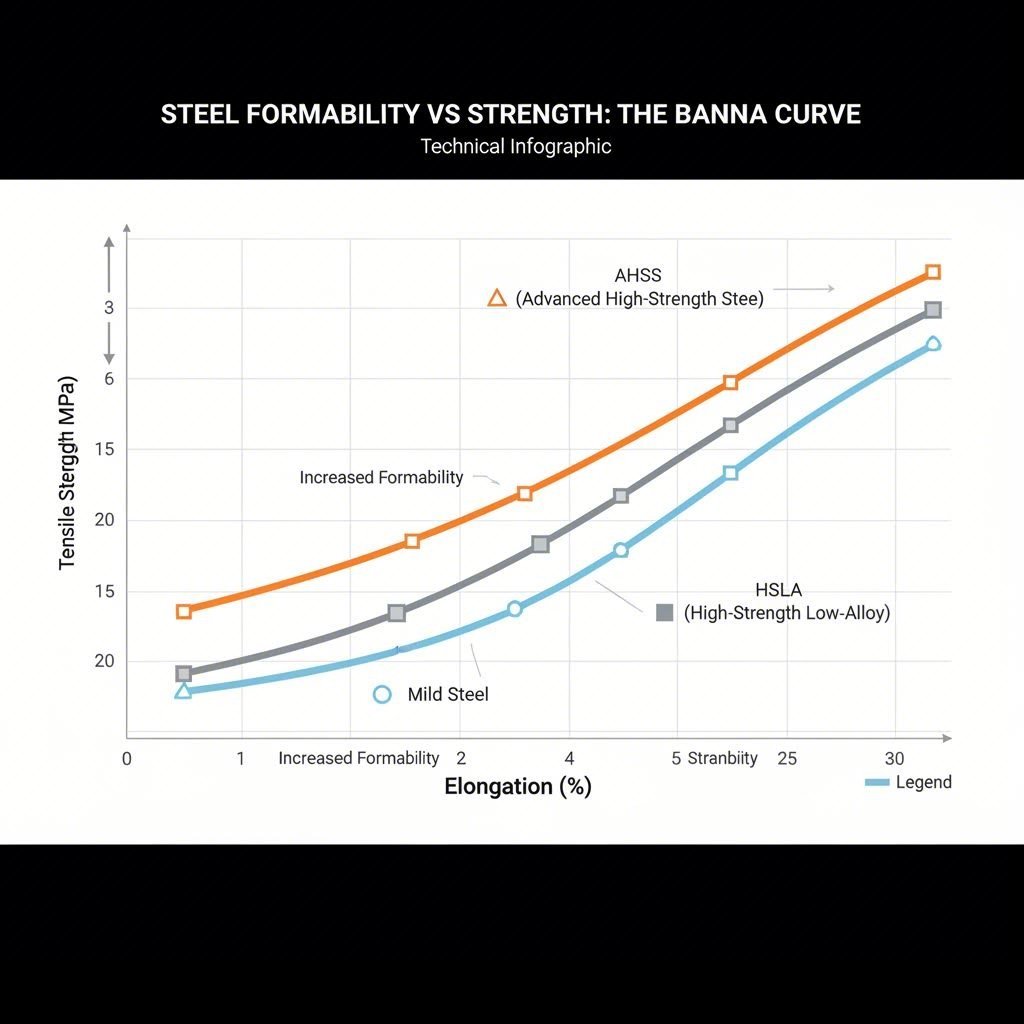 Chart showing trade off between steel strength and formability