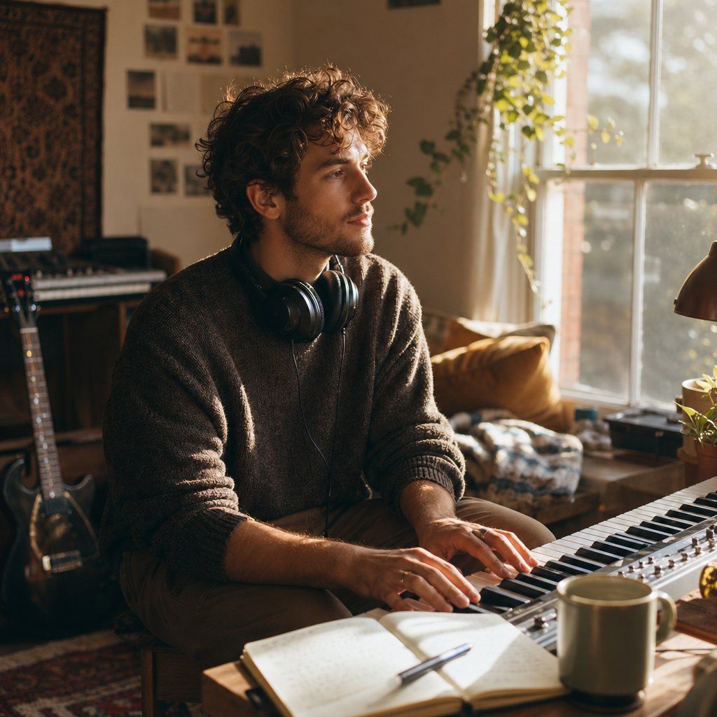 a musician experimenting with dynamics and crescendo in a home studio turning music theory into hands on creative practice