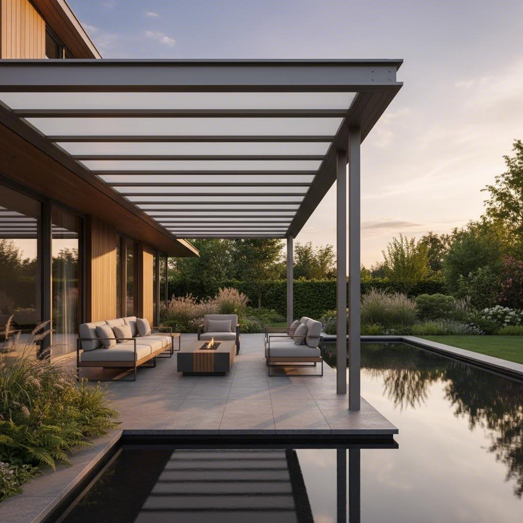 aluminum extrusion system supporting polycarbonate panels on a residential patio cover