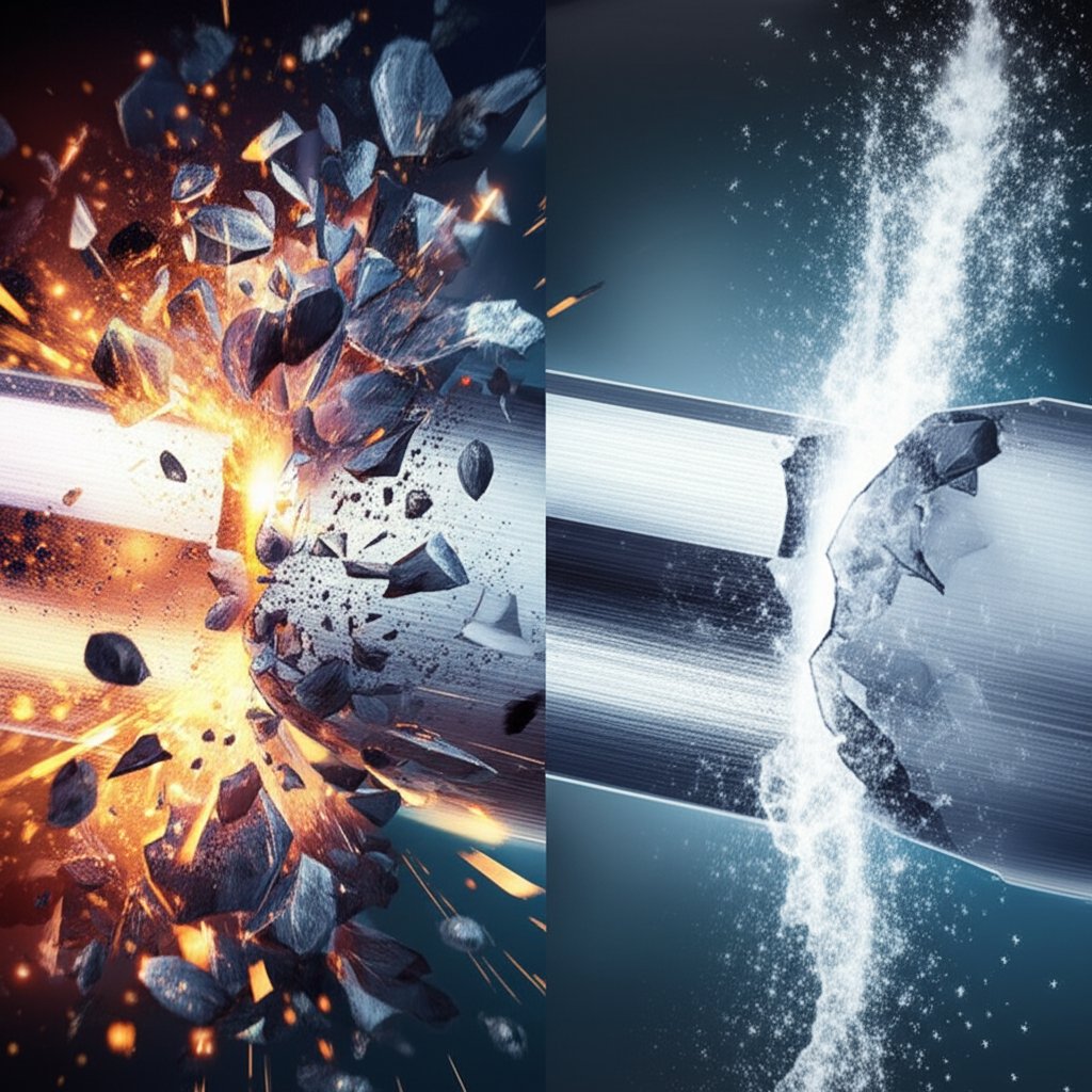 diagram comparing the actions of mechanical and cryogenic deflashing methods