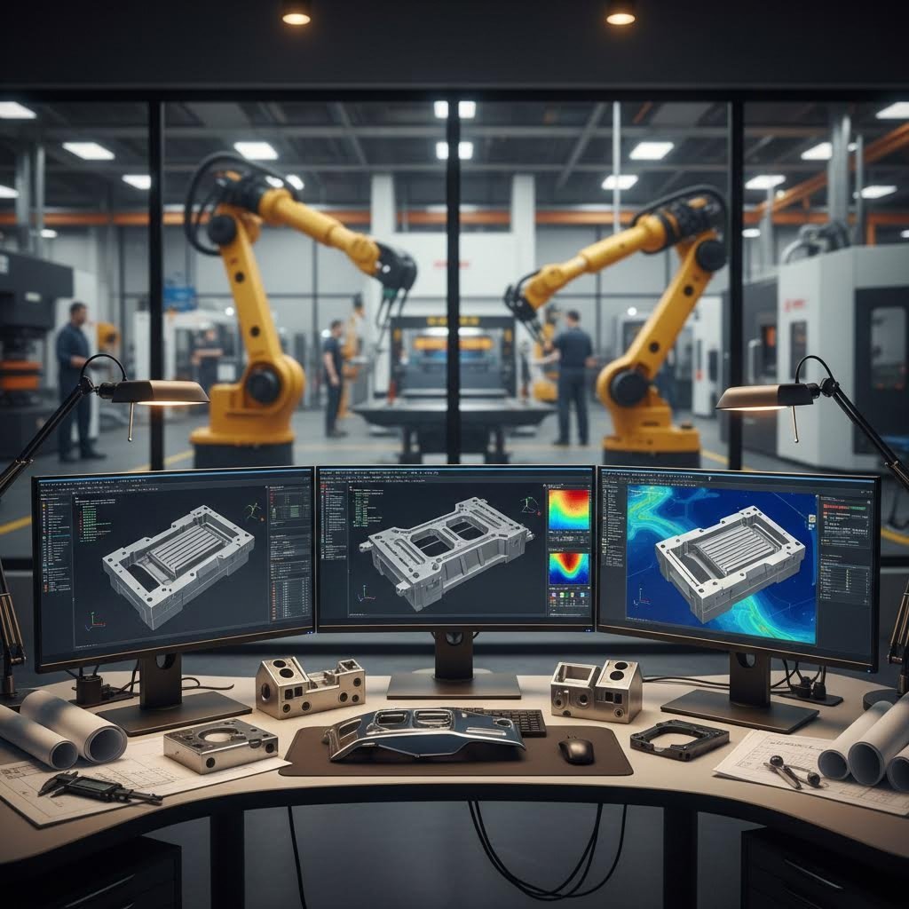 engineering workstation with cae simulation and precision stamped component samples
