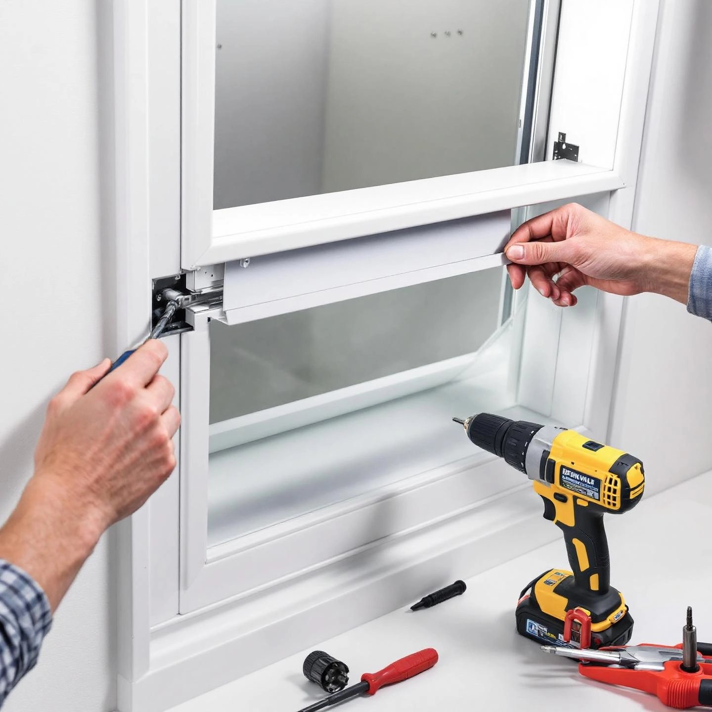hands installing a trickle vent into a upvc window frame with basic tools