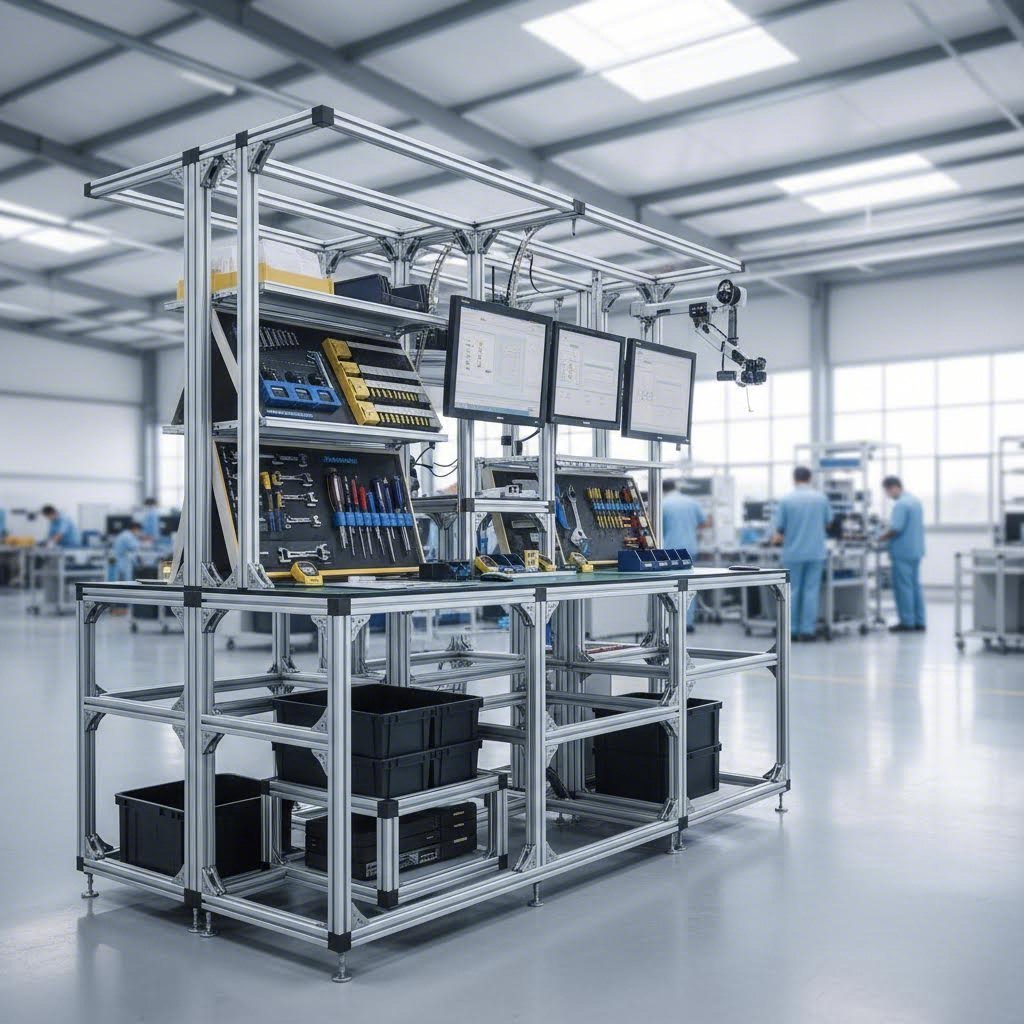 aluminum extrusion workstation demonstrating modular industrial applications