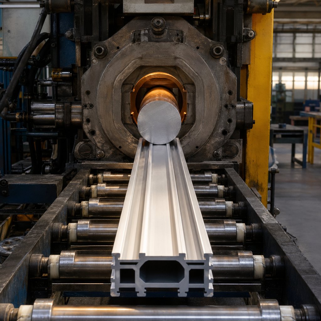 aluminium extrusion process from billet to formed profile