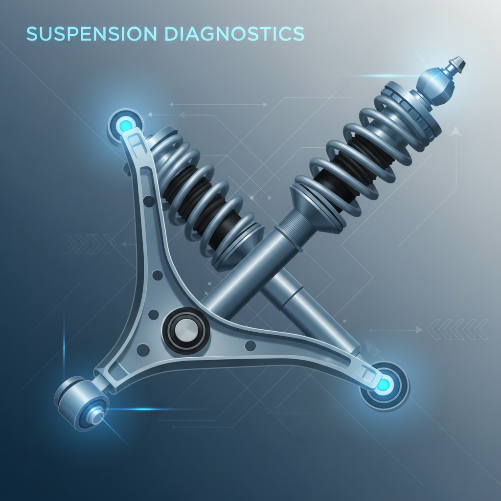 conceptual diagram of a vehicle control arm highlighting the ball joint and bushings