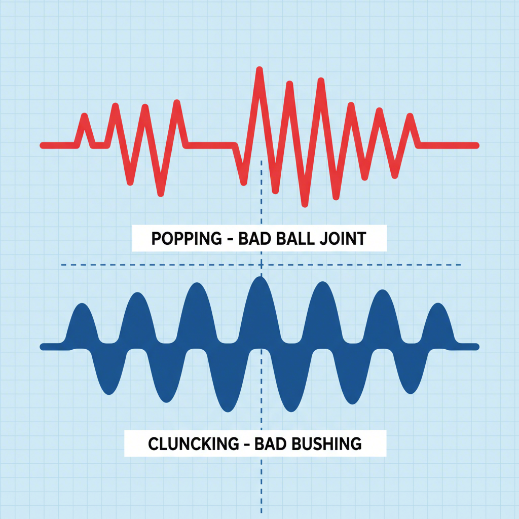 visual representation of the different noises made by a bad ball joint versus a worn bushing