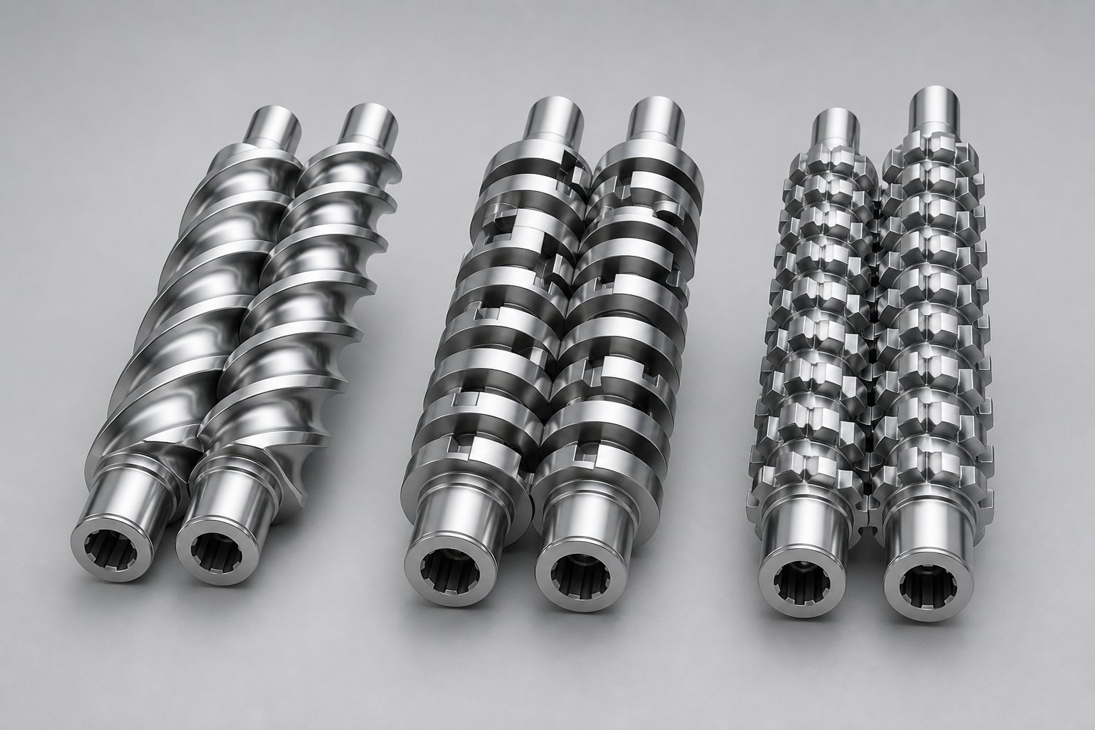 three primary screw segment types conveying element kneading block and toothed mixing element