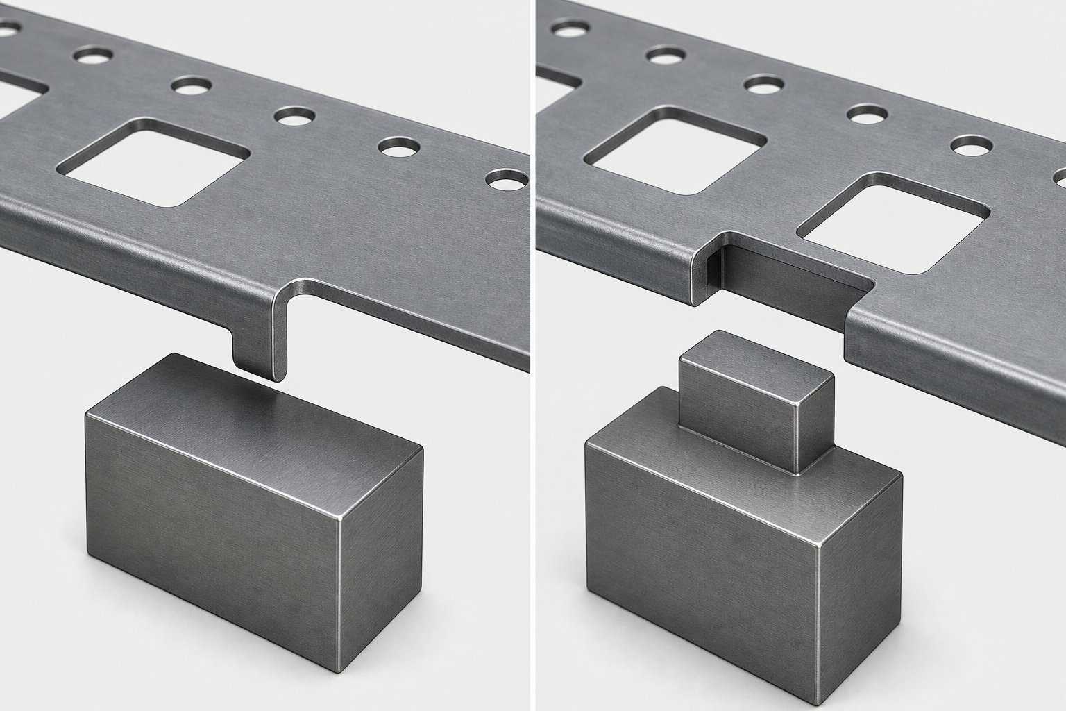 info-1-1 side by side comparison of positive tab geometry versus negative pocket geometry in bypass notch designs