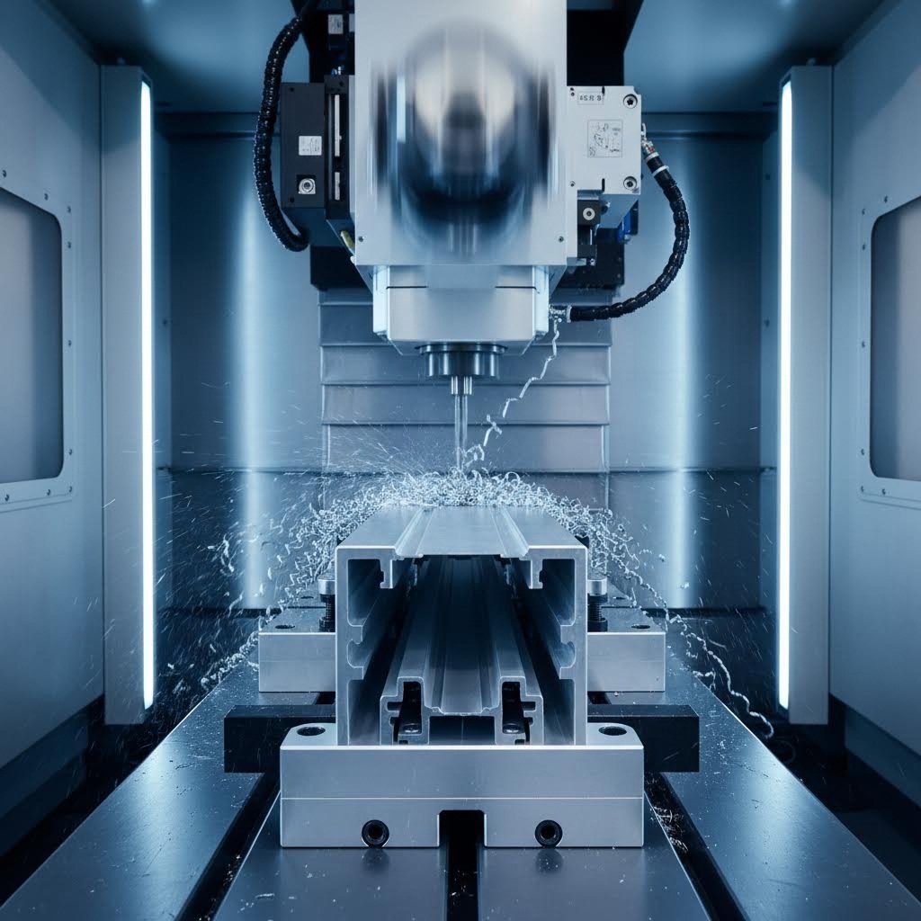 cnc machining center performing precision operations on aluminum extrusion profiles