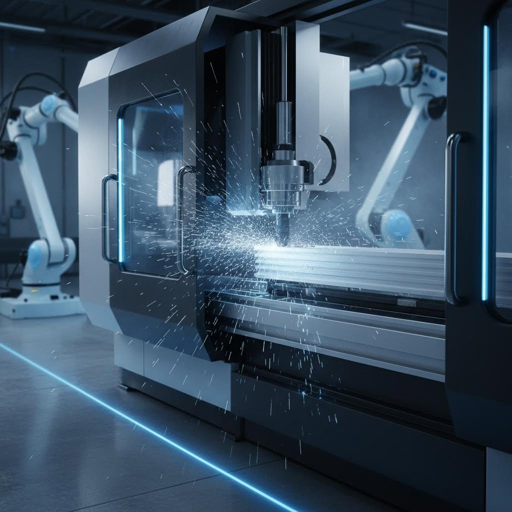 cnc machining center performing precision fabrication on aluminum extrusion profiles