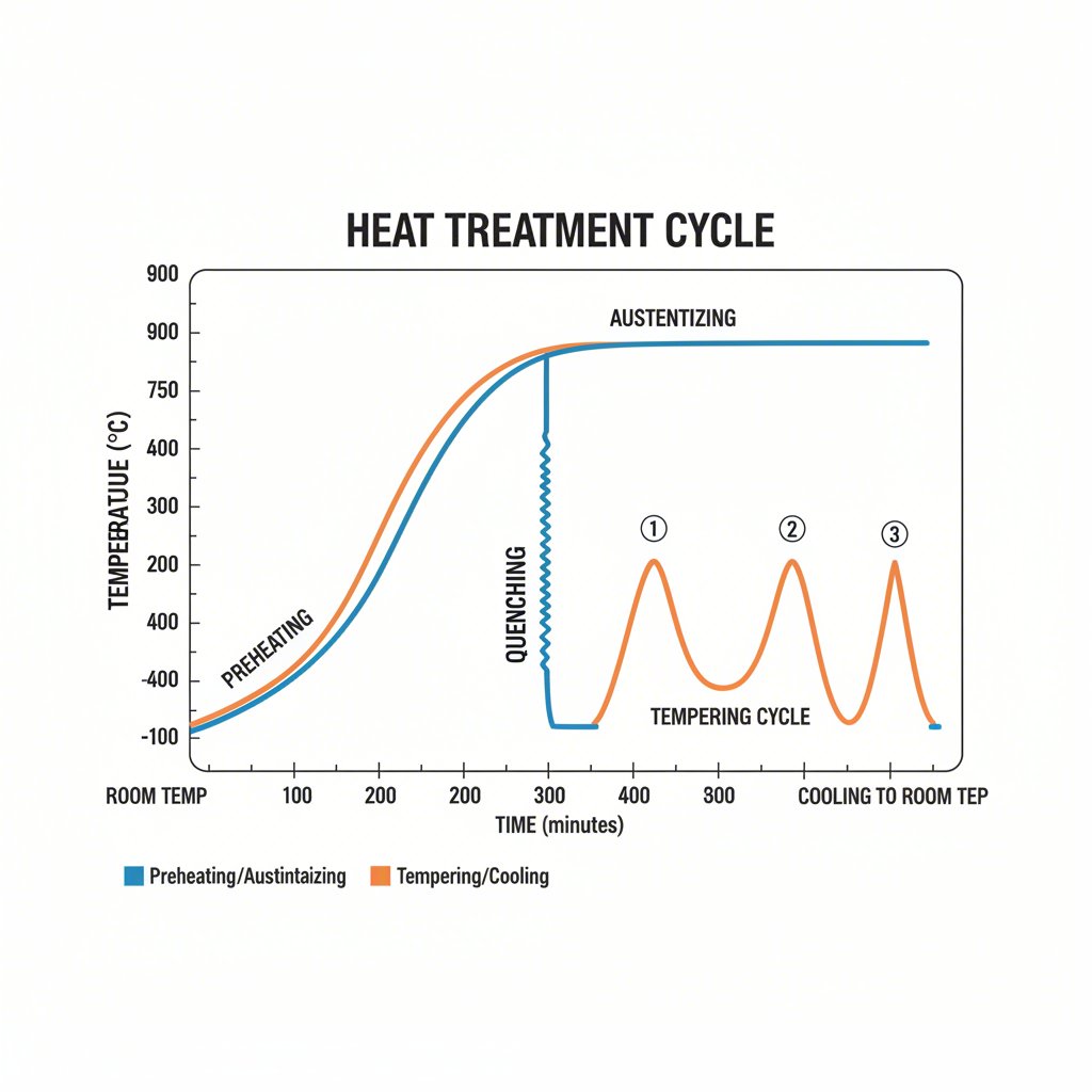 diagram illustrating the temperature cycle of heat treatment for steel