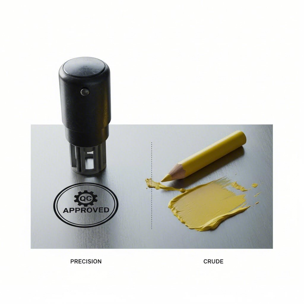 Comparison of rubber QC stamps versus manual grease pencil assembly marks