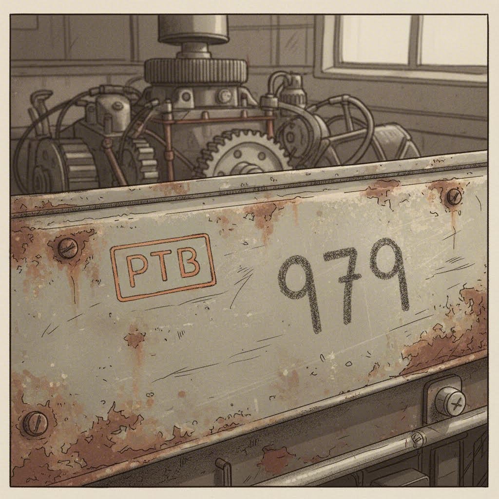 Faded factory PTB inspection stamps and grease pencil codes on a classic car firewall
