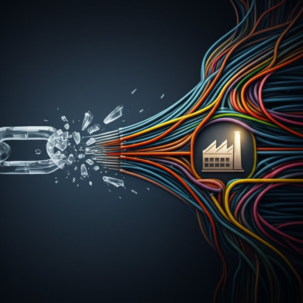 infographic comparing a single source supply chain to a diversified network