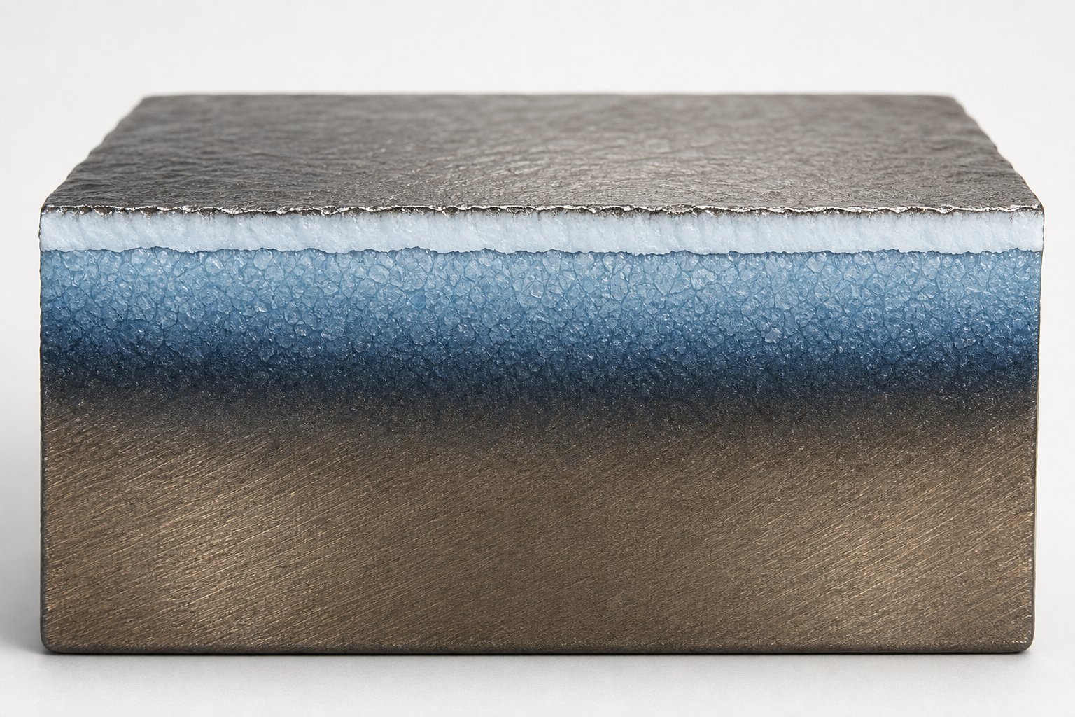 cross section view of a nitrided steel surface showing the compound layer and diffusion zone
