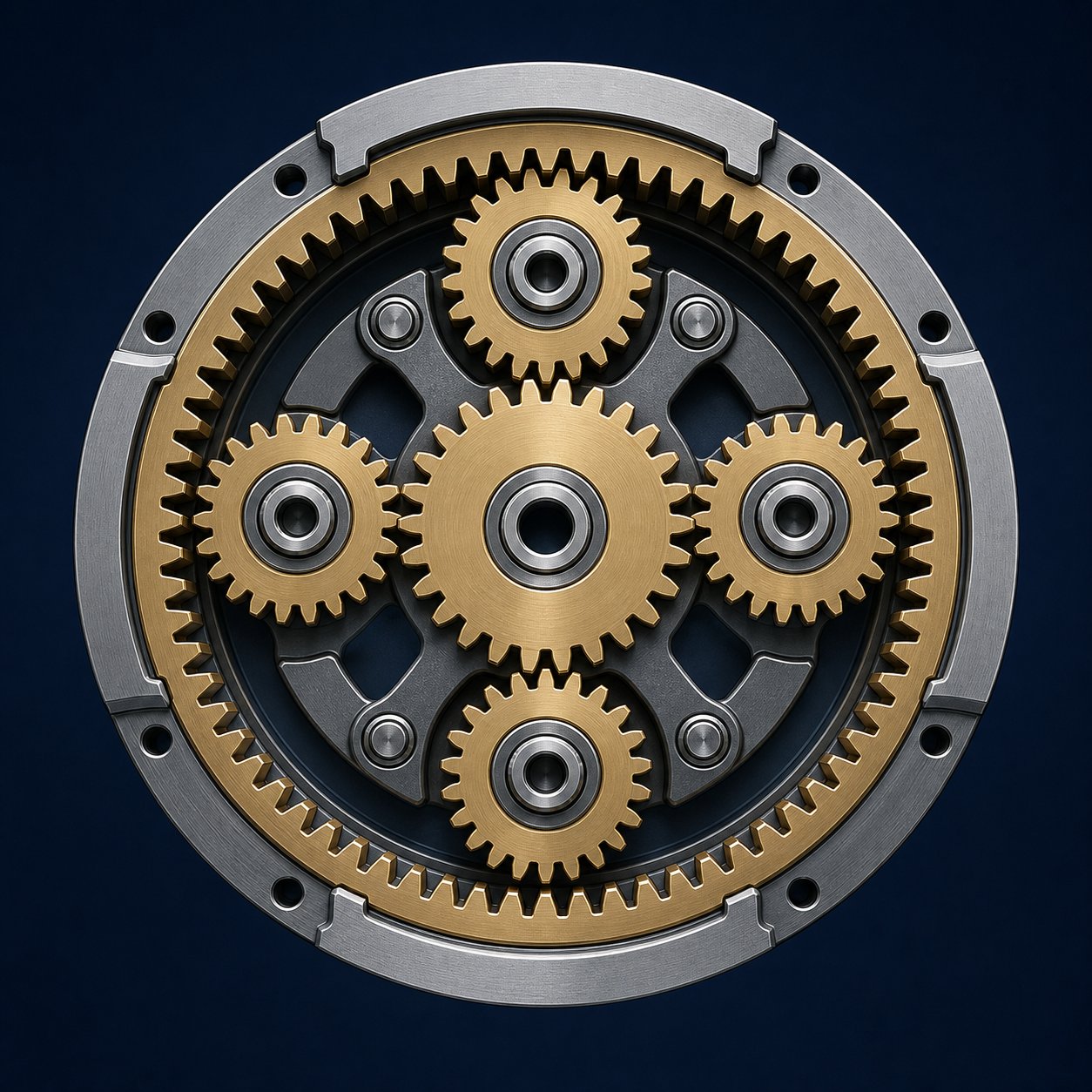 cutaway view of a planetary gear arrangement showing load sharing across multiple planet gears for higher torque density