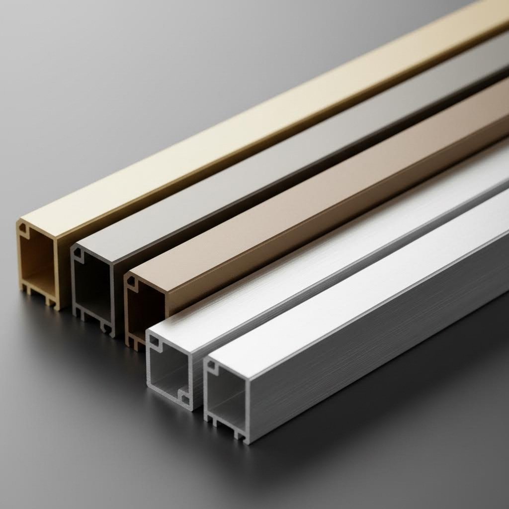 anodized aluminum profiles showcasing various color finish options available for custom extrusions