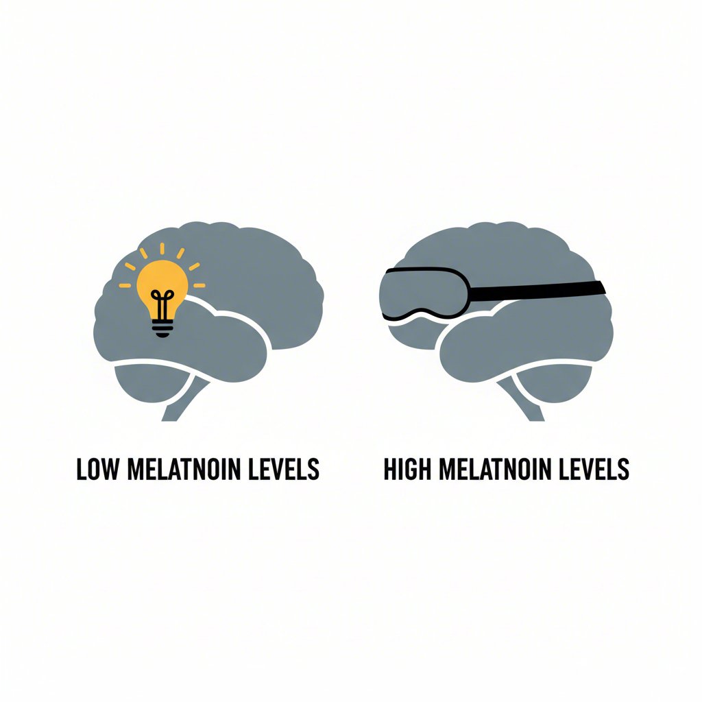 a simple diagram illustrating how blocking light with a sleep mask boosts melatonin production