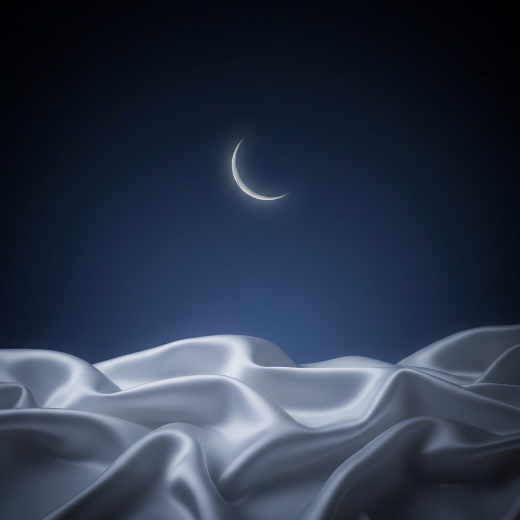 flowing satin fabric under a serene moonlit sky symbolizing restful sleep