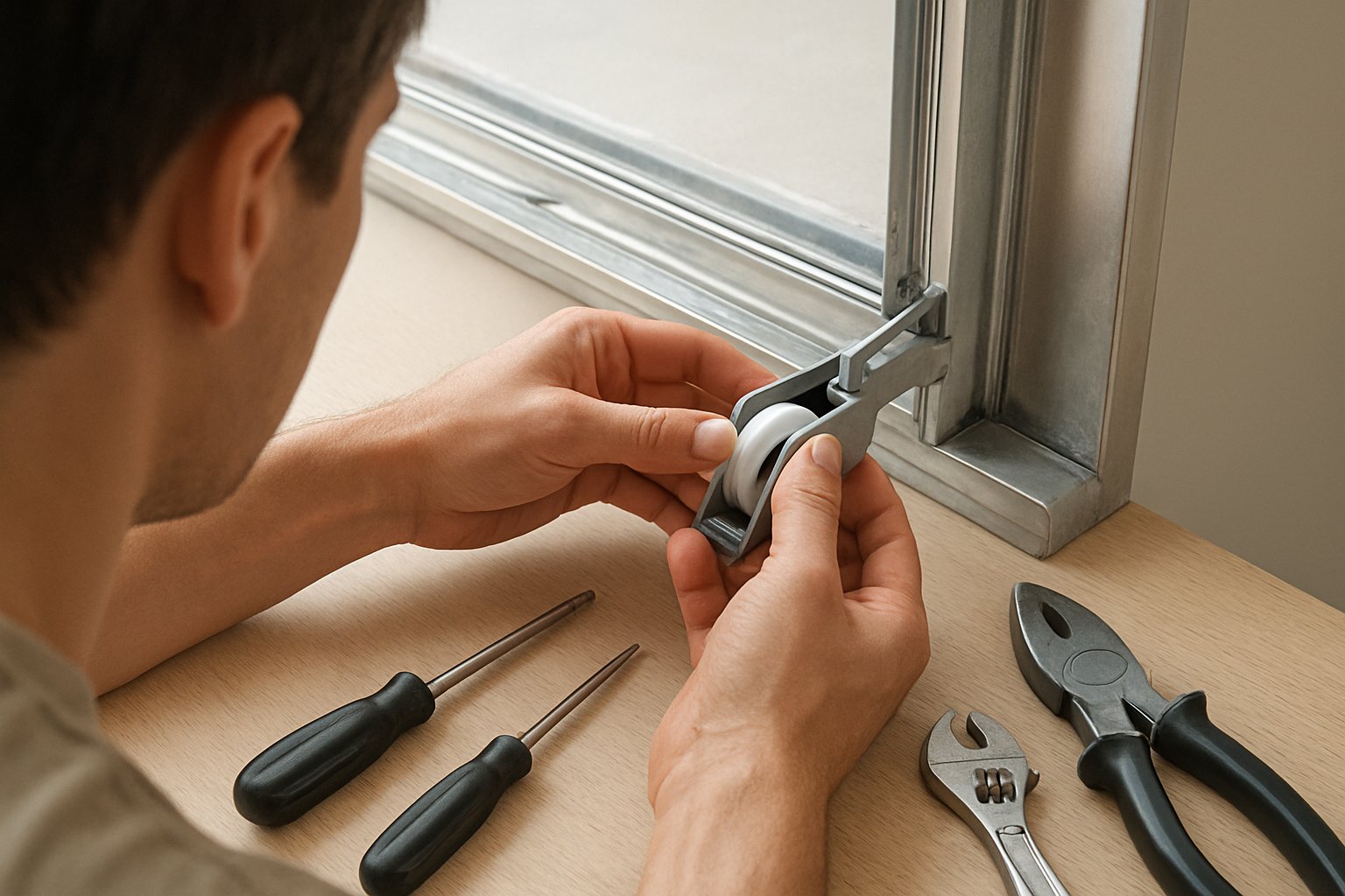 replacing a common aluminum window hardware part after track cleaning