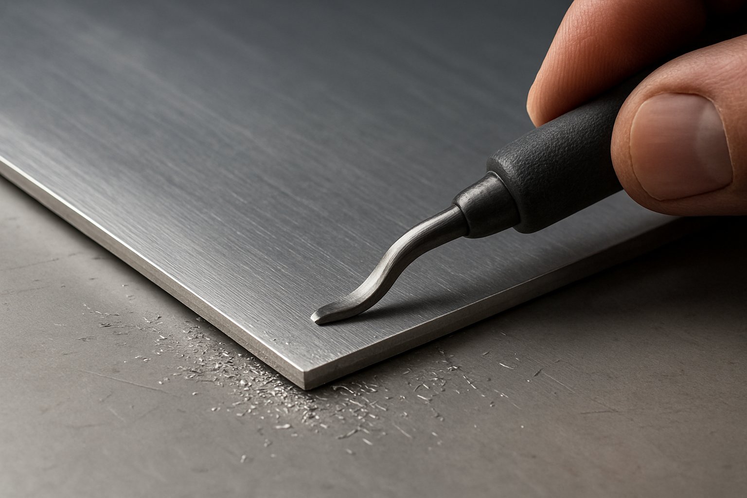 deburring an aluminium edge after cutting for a cleaner finish