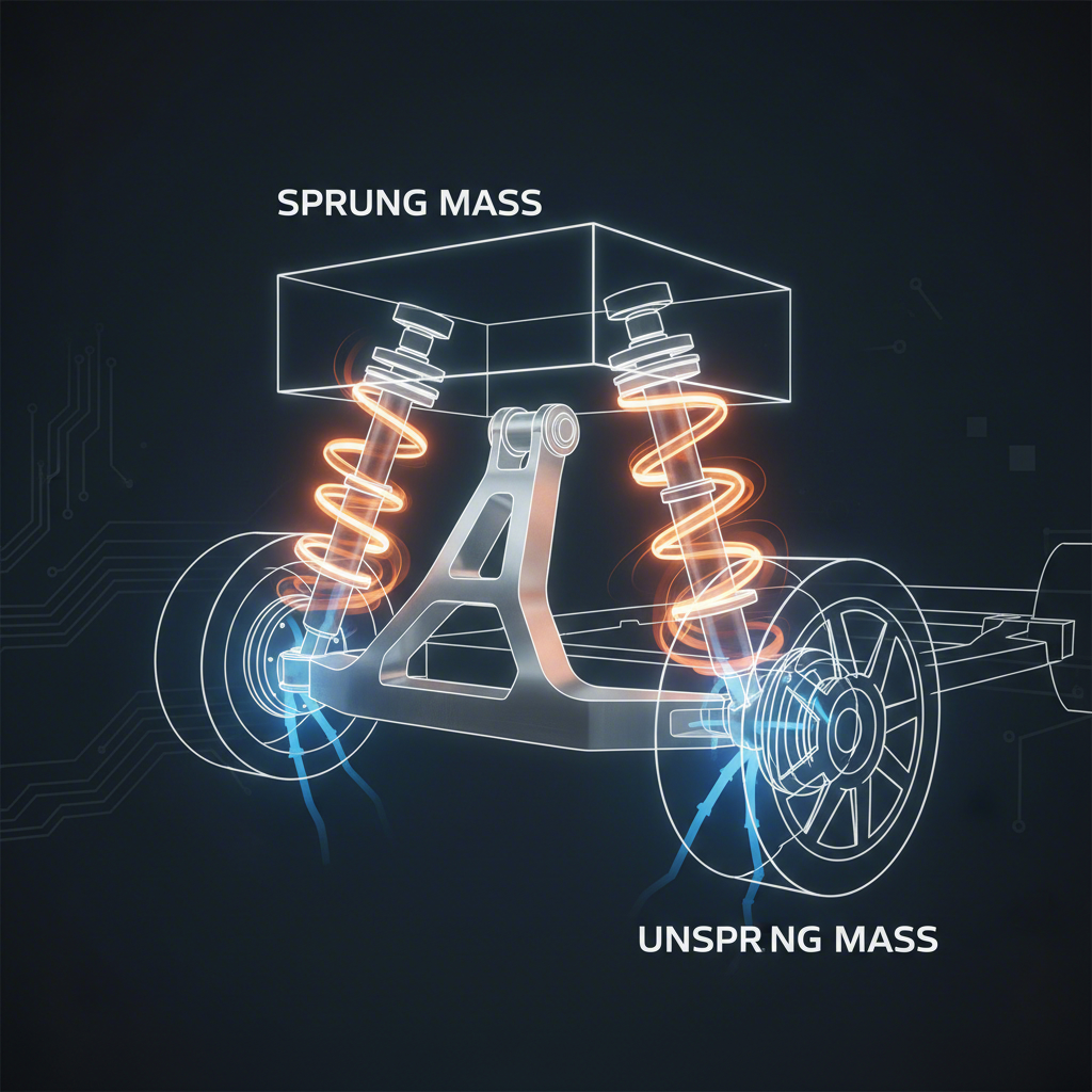an abstract illustration of suspension forces and the role of unsprung weight