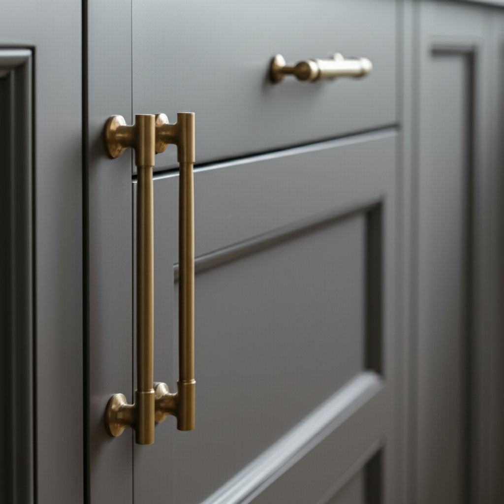 brushed brass knobs add a modern touch to contemporary kitchens