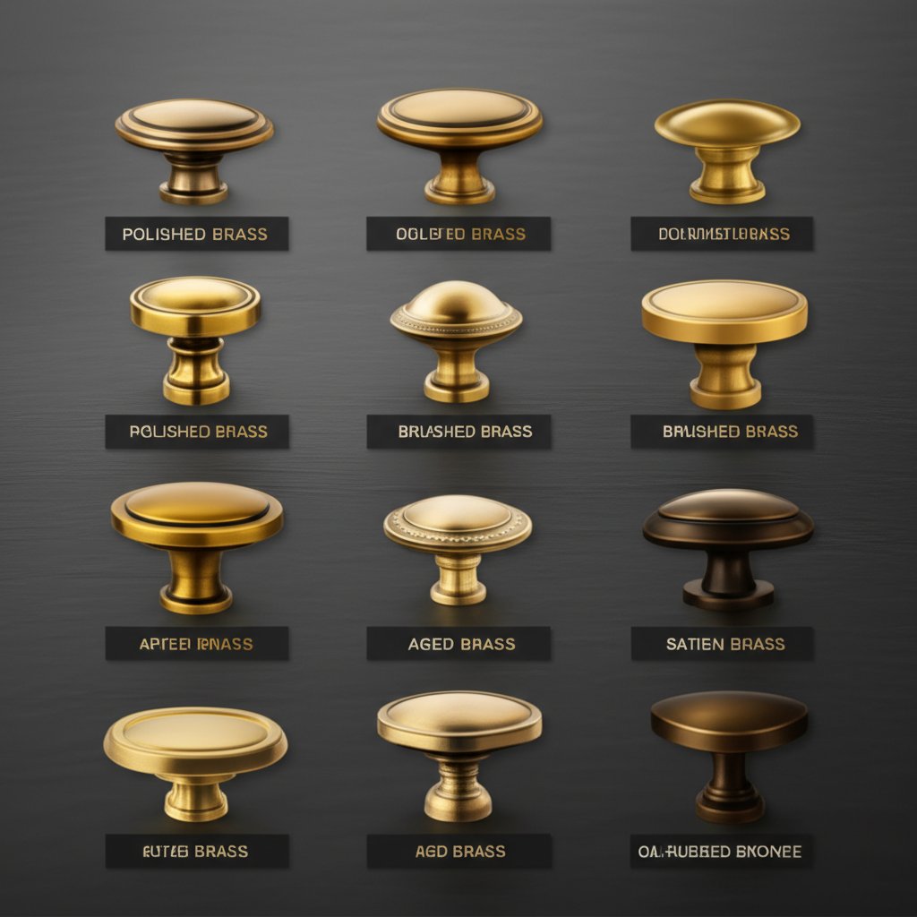 side by side comparison of brass knob styles and finishes